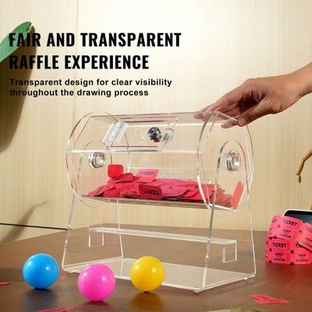 Acrylic Raffle Drum Holds 2500 Tickets or 100 Raffle Balls Professional Raffle Ticket Spinning Cage with 2 Keys Transparent Lottery Spinning Drawing Raffle