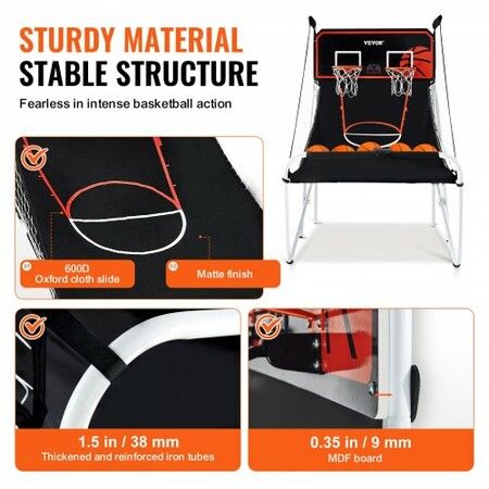 Foldable Basketball Arcade Game 2 Player Indoor Basketball Game Home Dual Shot Sport with 5 Balls 8 Game Modes Electronic Scoreboard and Inflation Pump