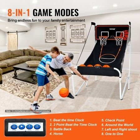 Foldable Basketball Arcade Game 2 Player Indoor Basketball Game Home Dual Shot Sport with 5 Balls 8 Game Modes Electronic Scoreboard and Inflation Pump