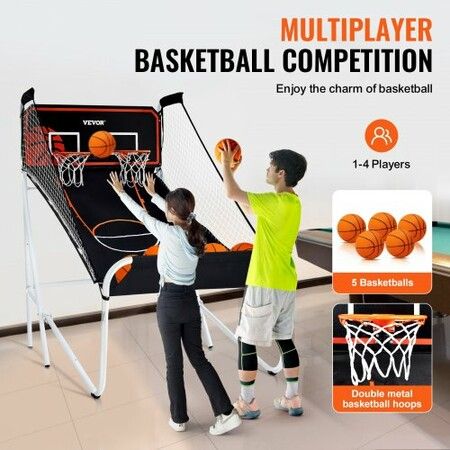 Foldable Basketball Arcade Game 2 Player Indoor Basketball Game Home Dual Shot Sport with 5 Balls 8 Game Modes Electronic Scoreboard and Inflation Pump