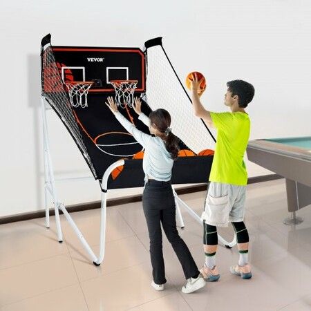 Foldable Basketball Arcade Game 2 Player Indoor Basketball Game Home Dual Shot Sport with 5 Balls 8 Game Modes Electronic Scoreboard and Inflation Pump