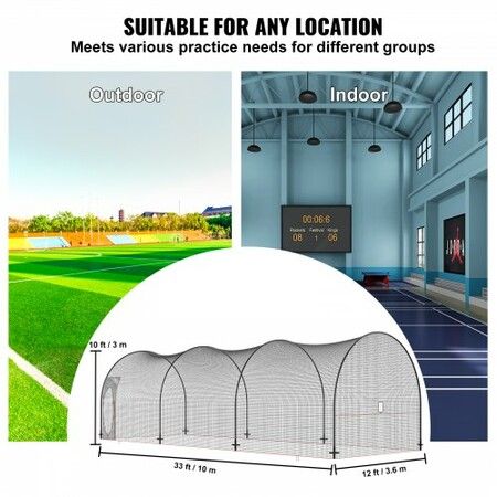 Baseball Batting Cage Softball and Baseball Batting Cage Net and Frame 33x12x10 ft Practice Portable Cage Net with Carry Bag Heavy Duty Enclosed