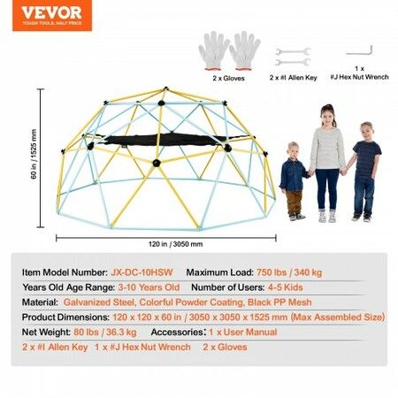 Climbing Dome 10FT Geometric Dome Climber with Hammock and Swing for Kids 3 to 10 Years Old Jungle Gym Supports 750LBS and Easy Assembly with Climbing Grip
