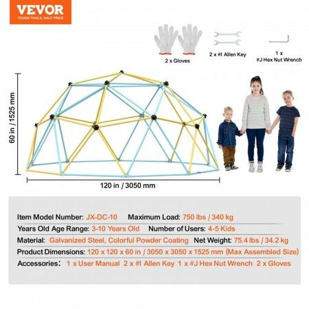 Climbing Dome 10FT Geometric Dome Climber Play Center for Kids 3 to 10 Years Old Jungle Gym Supports 750LBS and Easy Assembly with Climbing Grip