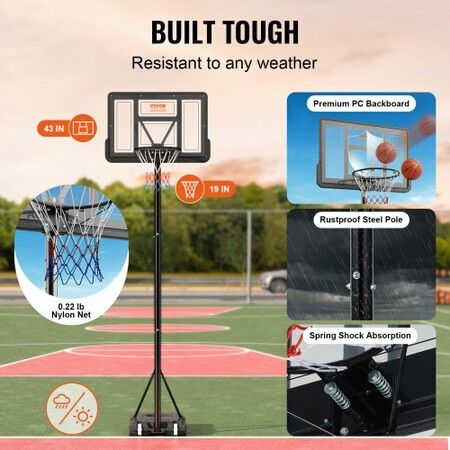 Basketball Hoop 4-10 ft Adjustable Height Portable Backboard System 44 inch Basketball Hoop & Goal Basketball Set with Wheels Stand and Fillable Base