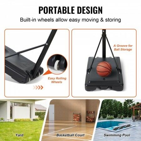 Basketball Hoop 4-10 ft Adjustable Height Portable Backboard System 44 inch Basketball Hoop & Goal Basketball Set with Wheels Stand and Fillable Base