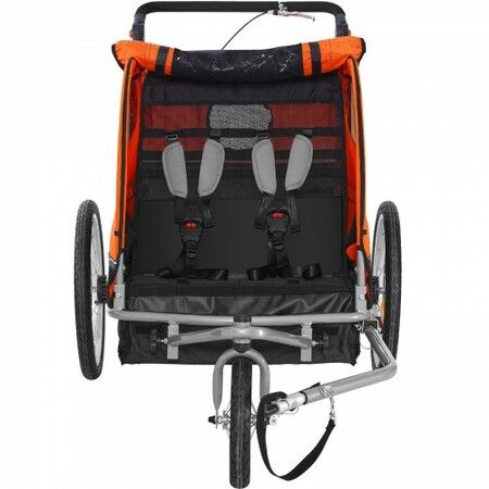 Bike Trailer for Toddlers Kids Double Seat 45 kg Load 2-In-1 Canopy Carrier Converts to Stroller Tow Behind Foldable Child Bicycle Trailer