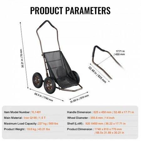 Folding Deer Cart Game Hauler Utility Gear Dolly 500 LBS Capacity