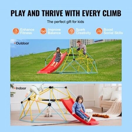 Climbing Dome 8FT Geometric Dome Climber with Slide for Kids 3 to 9 Years Old Jungle Gym Supports 600LBS and Easy Assembly with Climbing Grip  Equipment