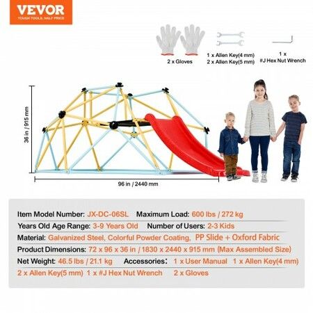 Climbing Dome 8FT Geometric Dome Climber with Slide for Kids 3 to 9 Years Old Jungle Gym Supports 600LBS and Easy Assembly with Climbing Grip  Equipment