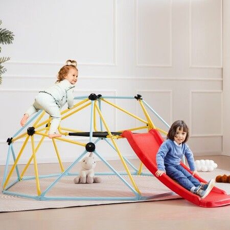 Climbing Dome 8FT Geometric Dome Climber with Slide for Kids 3 to 9 Years Old Jungle Gym Supports 600LBS and Easy Assembly with Climbing Grip  Equipment