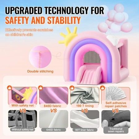 Inflatable Bounce House Playhouse Trampoline Kid Jumping Bouncer with Blower Slide Storage Bag Family Backyard Bouncy Castle 3inch Years 2.8x2.3x2.3m