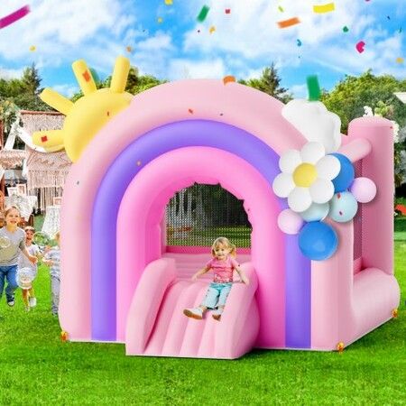 Inflatable Bounce House Playhouse Trampoline Kid Jumping Bouncer with Blower Slide Storage Bag Family Backyard Bouncy Castle 3inch Years 2.8x2.3x2.3m