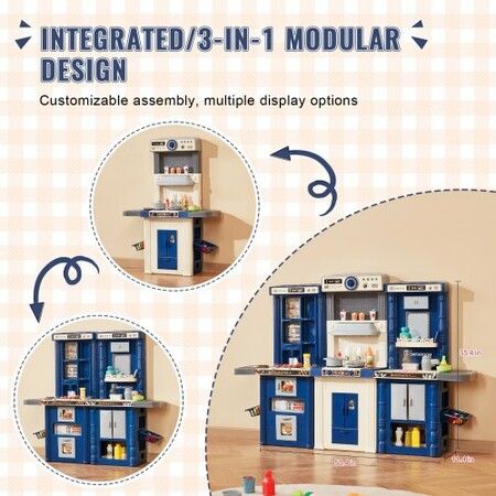 Kitchen Playset Kids Pretend Cooking Play Toy 74 Piece Accessories Blue