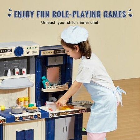 Kitchen Playset Kids Pretend Cooking Play Toy 74 Piece Accessories Blue