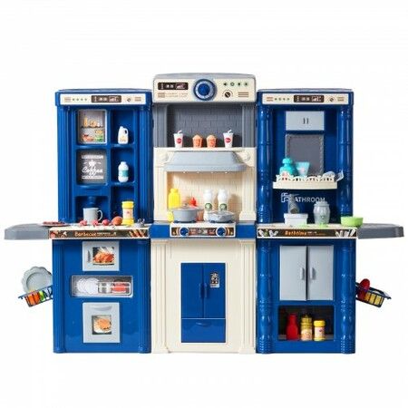 Kitchen Playset Kids Pretend Cooking Play Toy 74 Piece Accessories Blue