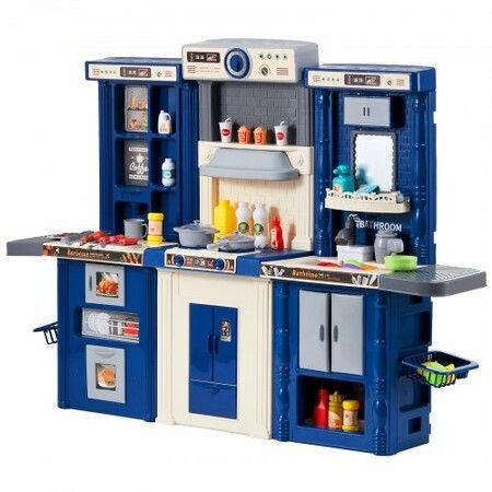 Kitchen Playset Kids Pretend Cooking Play Toy 74 Piece Accessories Blue