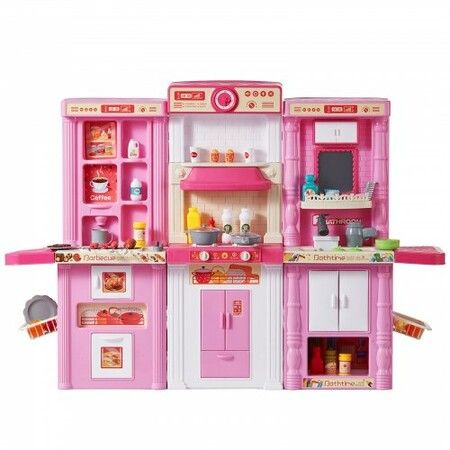 Kitchen Playset Kids Pretend Cooking Play Toy 74 Piece Accessories Pink