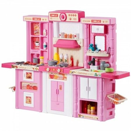 Kitchen Playset Kids Pretend Cooking Play Toy 74 Piece Accessories Pink