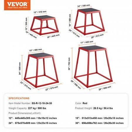 Plyometric Jump Boxes 12/18/24/30 Inch Plyo Box Platform and Jumping Agility Box Anti-Slip Fitness Exercise Step Up Box Set Strength Training Red