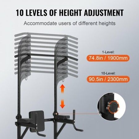 Power Tower Dip Station 10-Level Height Adjustable Pull Up Bar Stand Multi-Function Home Gym Strength Training Fitness Workout Equipment with 7-Level