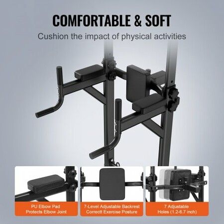 Power Tower Dip Station 10-Level Height Adjustable Pull Up Bar Stand Multi-Function Home Gym Strength Training Fitness Workout Equipment with 7-Level