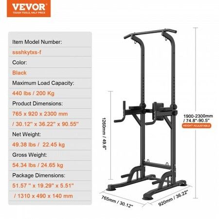 Power Tower Dip Station 10-Level Height Adjustable Pull Up Bar Stand Multi-Function Home Gym Strength Training Fitness Workout Equipment with 7-Level