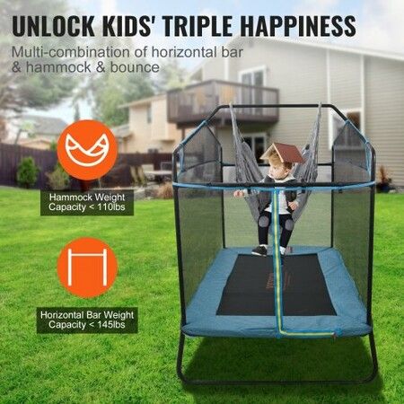 6FT Trampoline for Kids 72" Indoor/Outdoor Toddlers Trampoline Mini Baby Trampoline with Safety Enclosure Net Gymnastics Bar Hammock Recreational