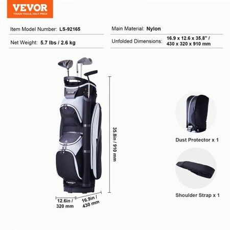 Golf Cart Bag with 14 Way Organizer Divider Top 36inch Multiple Pockets Premium Nylon Cart Bag Durable Golf Bags with Handles & Dust Cover