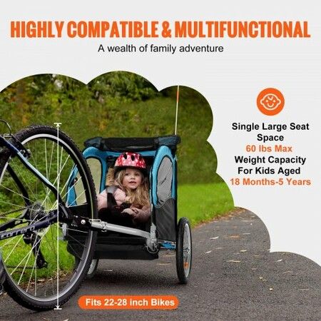 Bike Trailer for Toddlers Kids 27 kg Load Tow Behind Foldable Child Bicycle Trailer w Universal Bicycle Coupler Canopy Carrier w Strong Carbon Steel Frame