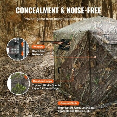 Hunting Blind 288degree See Through Ground Blind 6-7 Person Pop Up Deer Blind with Carrying Bag Portable Resilient Hunting Tent 4 Horizontal Windows