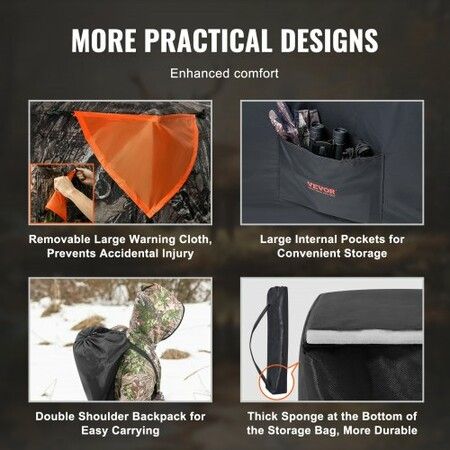 Hunting Blind 288degree See Through Ground Blind 6-7 Person Pop Up Deer Blind with Carrying Bag Portable Resilient Hunting Tent 4 Horizontal Windows