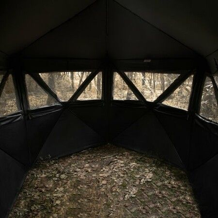 Hunting Blind 288degree See Through Ground Blind 6-7 Person Pop Up Deer Blind with Carrying Bag Portable Resilient Hunting Tent 4 Horizontal Windows