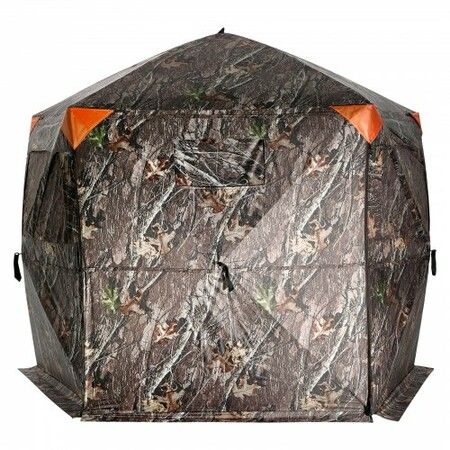 Hunting Blind 288degree See Through Ground Blind 6-7 Person Pop Up Deer Blind with Carrying Bag Portable Resilient Hunting Tent 4 Horizontal Windows