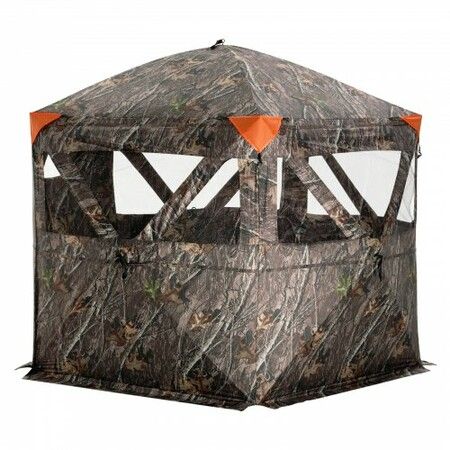 Hunting Blind 288degree See Through Ground Blind 6-7 Person Pop Up Deer Blind with Carrying Bag Portable Resilient Hunting Tent 4 Horizontal Windows