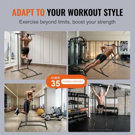 Power Tower Dip Station 2-Level Height Adjustable Pull Up Bar Stand Multi-Function Strength Training Workout Equipment Fitness Dip Bar Station 220LBS