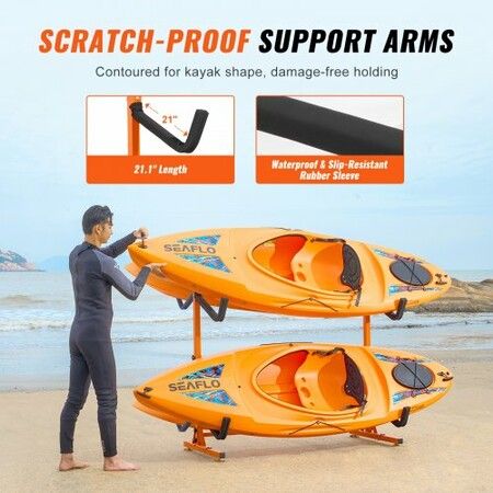 Freestanding Kayak Storage Rack Kayak Stand for 4 Kayak Canoe Paddleboard Heavy-duty Steel Kayak Hanger Holder w Padded Arms & Adjustable Width 100 kg Max