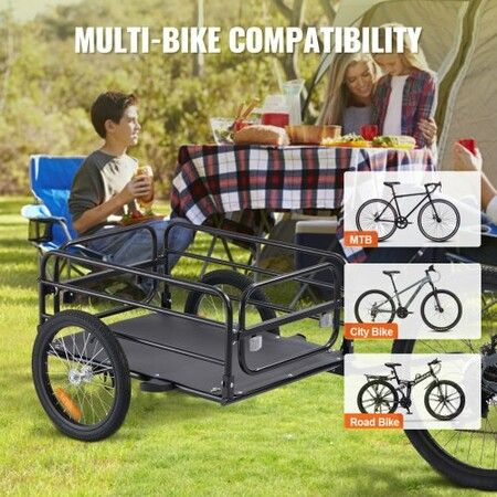 Bike Cargo Trailer 72.5 kg Load Heavy-Duty Bicycle Wagon Cart Foldable w Universal Hitch 406.4 mm Wheels Fits 558.8-711.2 mm Bike Wheels