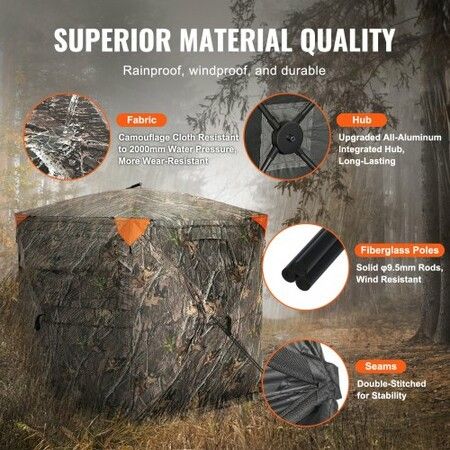 Hunting Blind 270degree See Through Ground Blind 2-3 Person Pop Up Deer Blind for Hunting with Carrying Bag Portable Resilient Hunting Tent