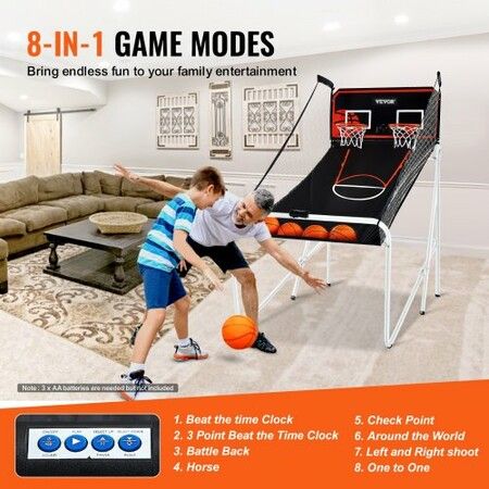 Foldable Basketball Arcade Game 2 Player Indoor Basketball Game Home Dual Shot Sport with 4 Balls 8 Game Modes Electronic Scoreboard & Inflation Pump