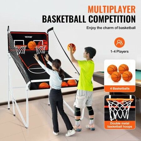 Foldable Basketball Arcade Game 2 Player Indoor Basketball Game Home Dual Shot Sport with 4 Balls 8 Game Modes Electronic Scoreboard & Inflation Pump