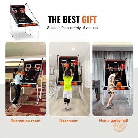 Foldable Basketball Arcade Game 2 Player Indoor Basketball Game Home Dual Shot Sport with 4 Balls 8 Game Modes Electronic Scoreboard & Inflation Pump