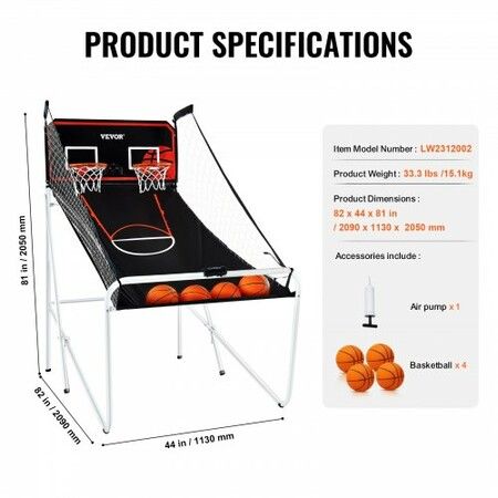 Foldable Basketball Arcade Game 2 Player Indoor Basketball Game Home Dual Shot Sport with 4 Balls 8 Game Modes Electronic Scoreboard & Inflation Pump