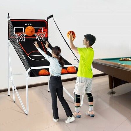 Foldable Basketball Arcade Game 2 Player Indoor Basketball Game Home Dual Shot Sport with 4 Balls 8 Game Modes Electronic Scoreboard & Inflation Pump