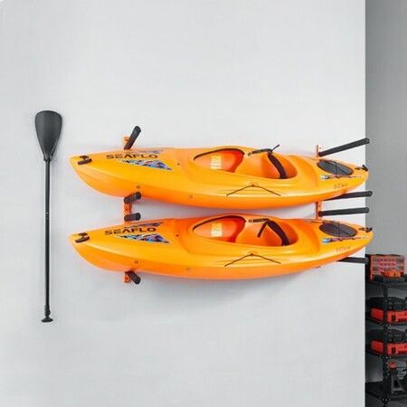 Wall Kayak Storage Rack 4-Capacity Wall Mounted Kayak Holders for Canoe Paddle Board Kayak Storage Hooks with Adjustable Padded Arms 181.6 KG Load Hanger