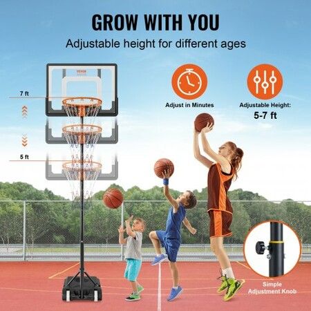 Basketball Hoop 5-7 ft Adjustable Height Portable Backboard System 32 inch Basketball Hoop & Goal Basketball Set with Wheels Stand and Fillable Base