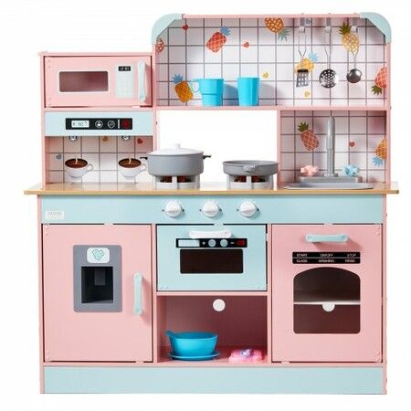 Kitchen Playset Kids Pretend Cooking Play Toy 24 Piece Accessories Pink