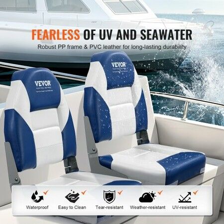 Boat Seats 555 mm High Back Boat Seat Folding Boat Chair with Thickened Sponge Padding and Hinge Fold-Down Boat Captain Chairs for Fishing Boat Sightseeing