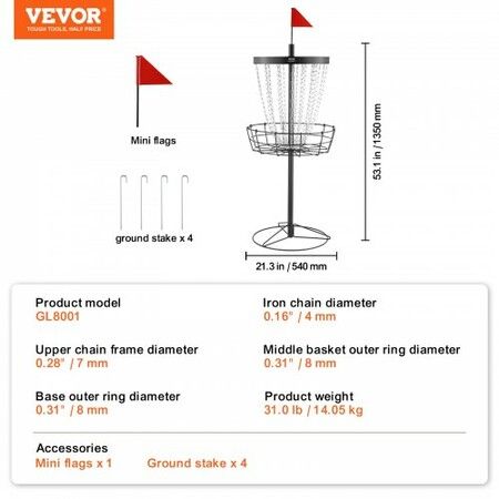 Disc Golf Basket 24-Chains Portable Disc Golf Target Hole Heavy Duty Steel Practice Disc Golf Target Disc Golf Course Basket Disc Golf Basket Stand