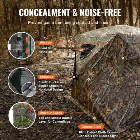 Hunting Blind 270degree See Through Ground Blind 4-5 Person Pop Up Deer Blind with Carrying Bag Portable Resilient Hunting Tent One-Way See-Through Mesh